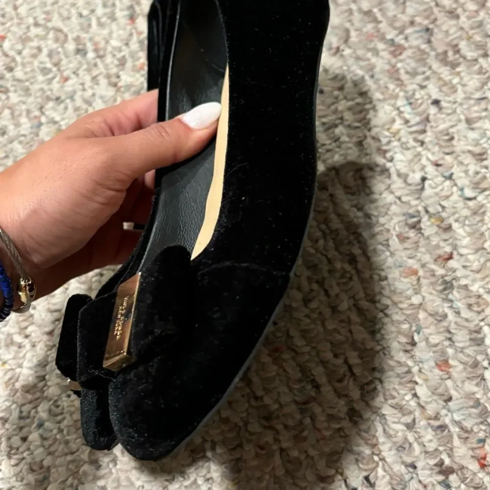 Kate Spade Suede Bow Black Gold Ballet Flats- Size 6 - Picture 8 of 11